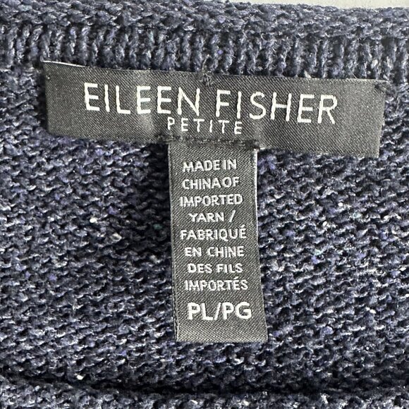 Eileen Fisher Sweater Womens Petite L Navy 3/4 Sleeve Silk Pullover Old Money - Picture 3 of 8